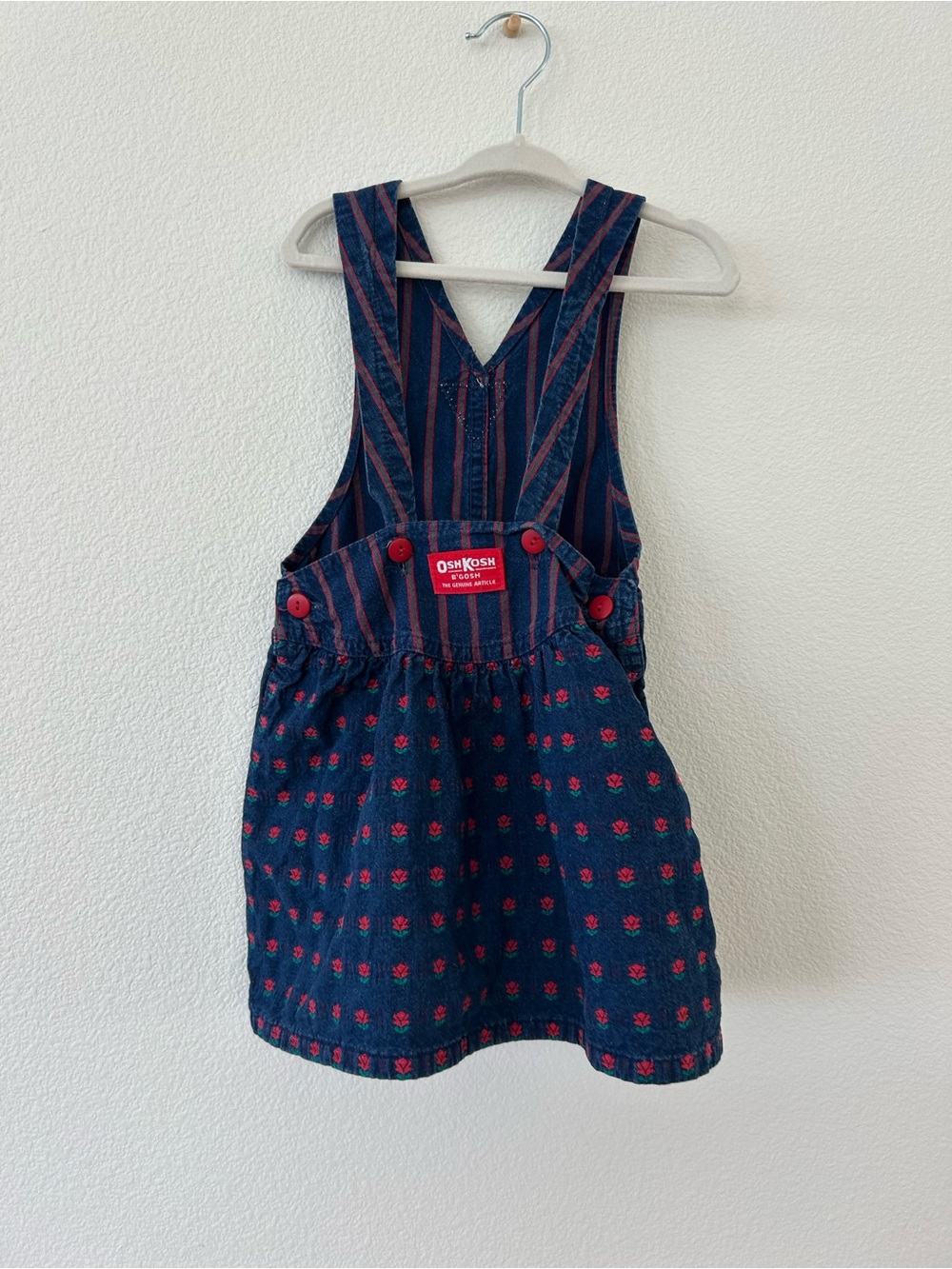 Vintage OshKosh B'gosh Navy & Red Striped Denim Pinafore Skirt